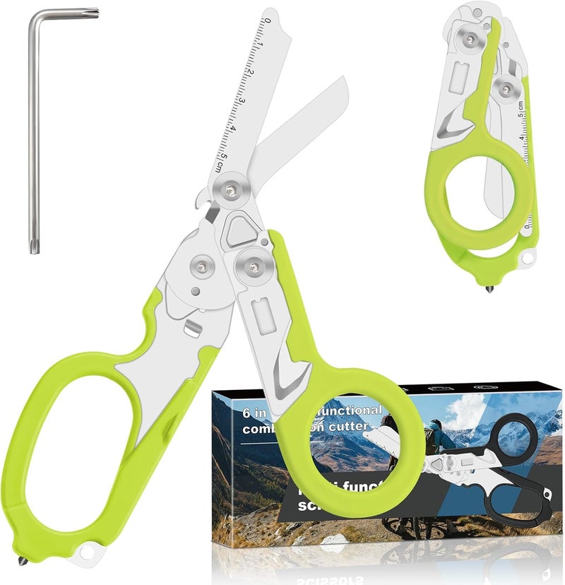 Lemasa 6in1 trauma shears - emergency responders, outdoor emergencies scissor, medical staff, and outdoor camping scissors, ttrauma scissors (green) - Image 1